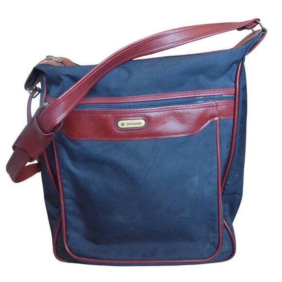 Vintage Samsonite Navy Red Crossbody Messenger Bag With Adjustable Strap Zippere - Picture 1 of 16